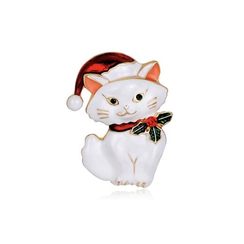 Karácsonyi cicás bross - Mikulás fehér cica