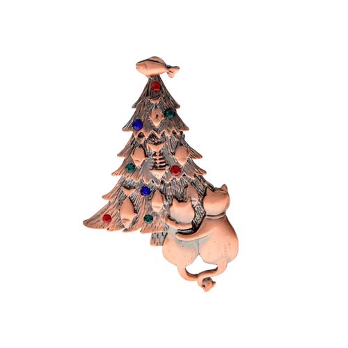 Karácsonyi cicák a karácsonyfa alatt bross bronz