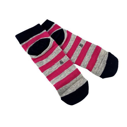 Csíkos cicás zokni - pink-szürke