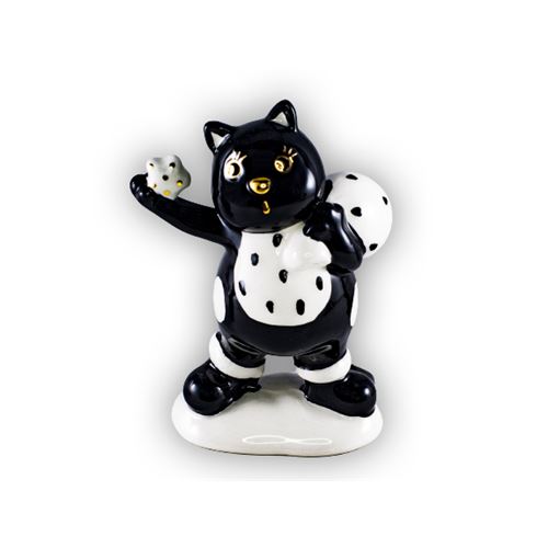 Santa Cat - porcelán cica szobor dekoráció - fekete