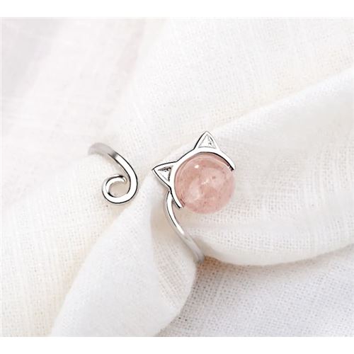 ROSA ezüst cicás gyűrű rózsakvarc berakással